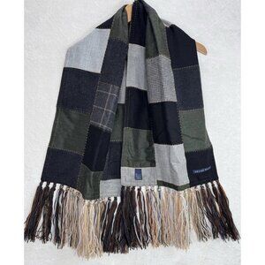 Arnold Brant Reversible Cashmere Patchwork Scarf Brown Gray Fringe Made in Italy